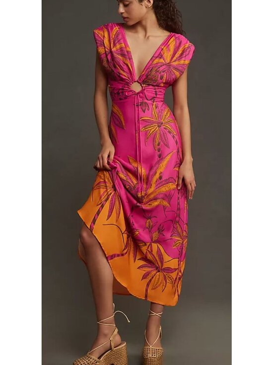 FARM Rio Dresses & Skirts - FARM Rio Pink and Orange Tropical Maxi Dress